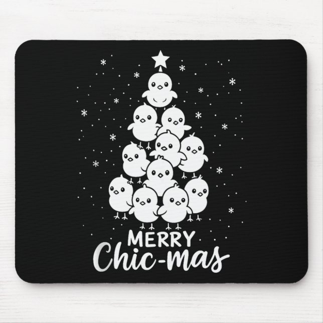 Merry Chic-mas Cute Chicks Christmas Tree Funny Fa Mousepad (Vorne)