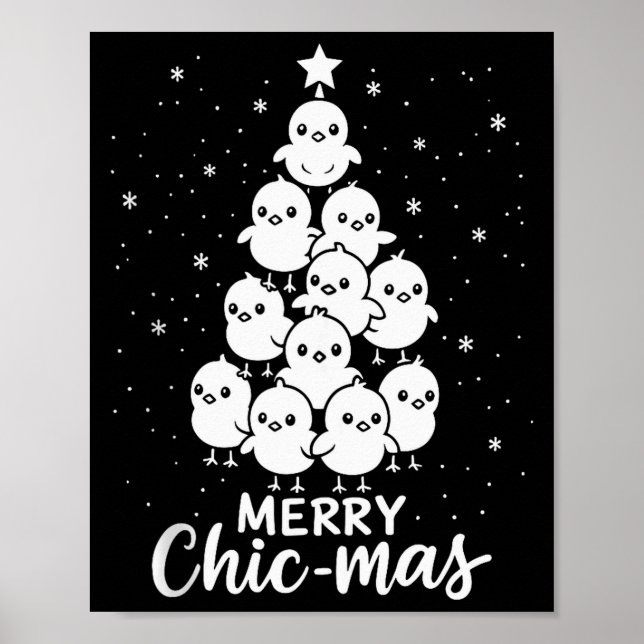Merry Chic-mas Cute Chicks Christmas Tree Funny Fa Poster (Vorne)