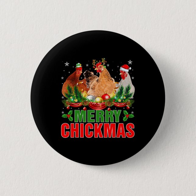 Merry Chickmas Chickens Weihnachtsmannmütze Bauern Button (Vorderseite)
