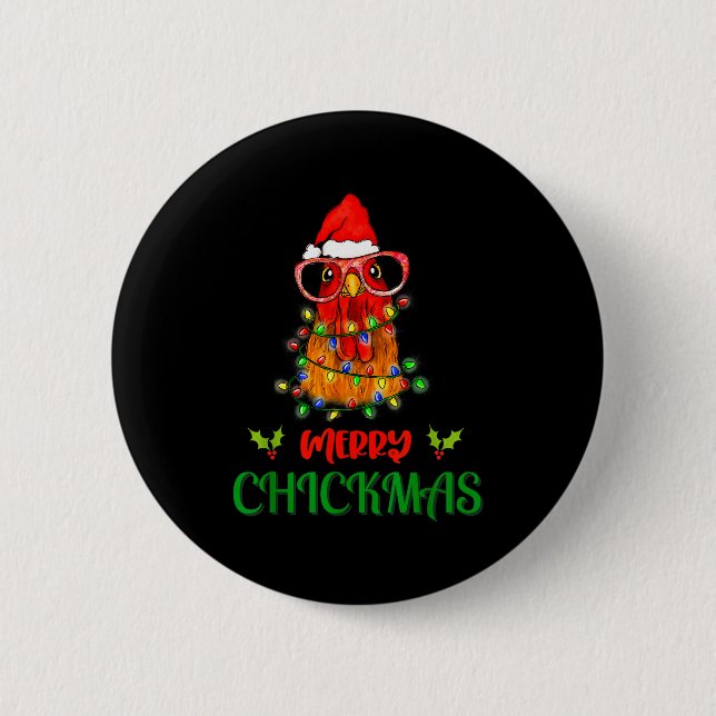Merry Chickmas Ornament Lights Chicken Farmer Chri Button (Vorderseite)