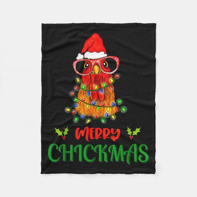 Merry Chickmas Ornament Lights Chicken Farmer Chri Fleecedecke (Vorderseite)