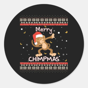 Merry Chipmas Ugly Monkey Jumper Runder Aufkleber