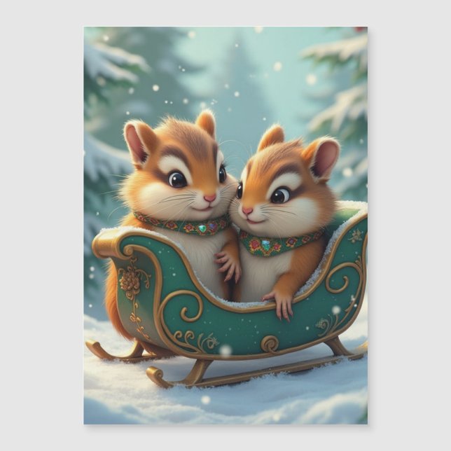 Merry chipmunk Weihnachten Magneteinladung (Vorderseite)