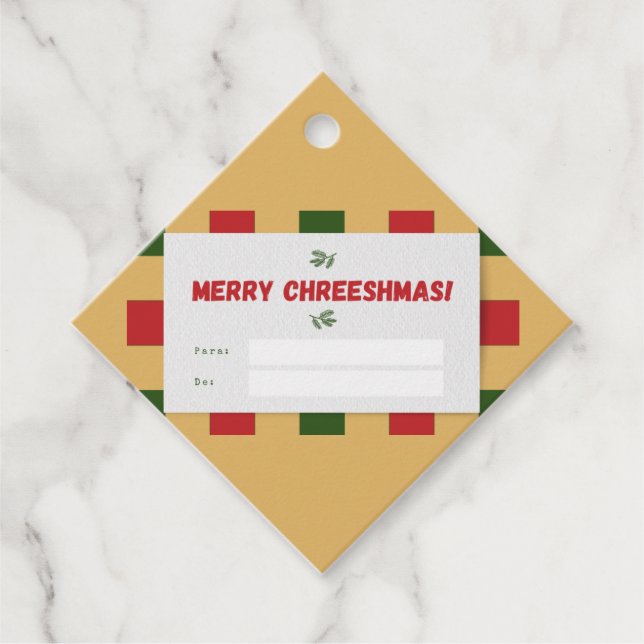 Merry Chreeshmas kariertes Geschenk rechteckig Geschenkanhänger (Vorderseite)