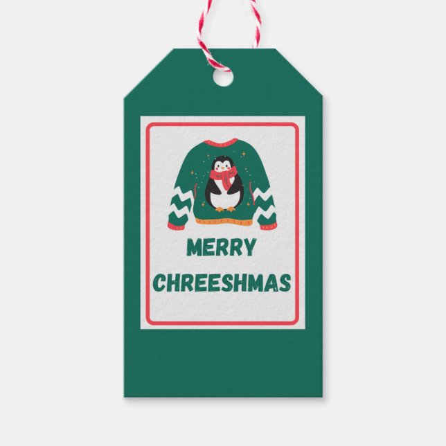 Merry Chreeshmas Penguin Sweater Geschenkanhänger (Vorderseite)