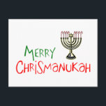 Merry Chrismanukah - WeihnachtsChanukah Menorah Feiertagspostkarte<br><div class="desc">Die perfekte Art,  Weihnachten und Hanukah gleichzeitig zu feiern. Frohe Weihnachten   Happy Chanukah = Merry Chrismanukah,  komplett mit Candy Cane Menorah Kerzen.</div>
