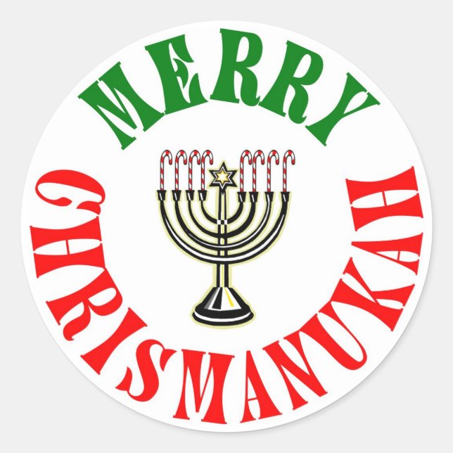 Merry Chrismanukah - WeihnachtsChanukah Menorah Runder Aufkleber (Vorderseite)