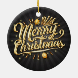 Merry Chrismas Gold Keramik Ornament