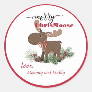 Merry ChrisMoose Personalisiert Runder Aufkleber