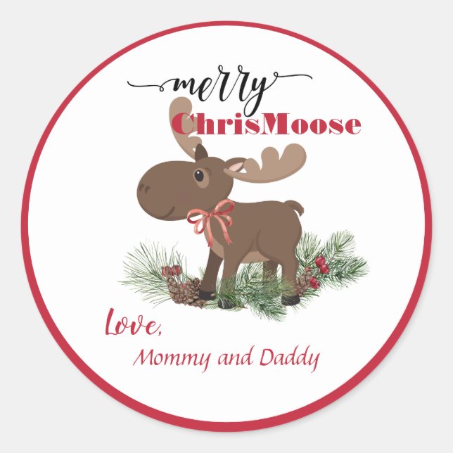 Merry ChrisMoose Personalisiert Runder Aufkleber (Vorderseite)