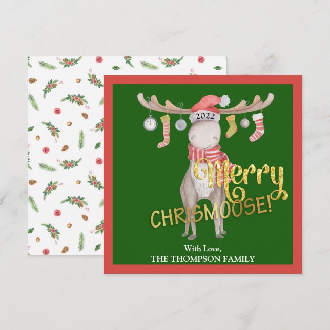 Merry ChrisMoose Watercolor Christmas Karte (Vorne/Hinten)