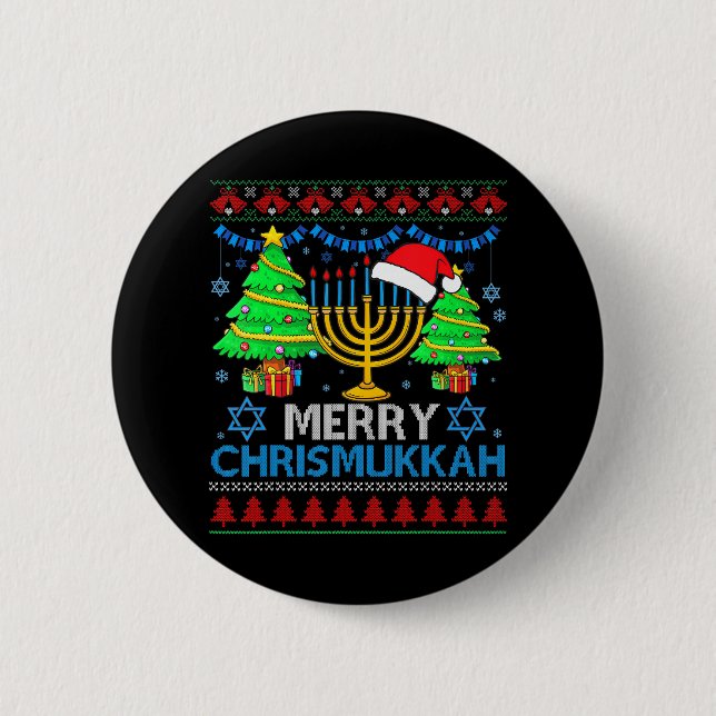 Merry Chrismukkah 2022 Happy Hanukkah Weihnachten Button (Vorderseite)