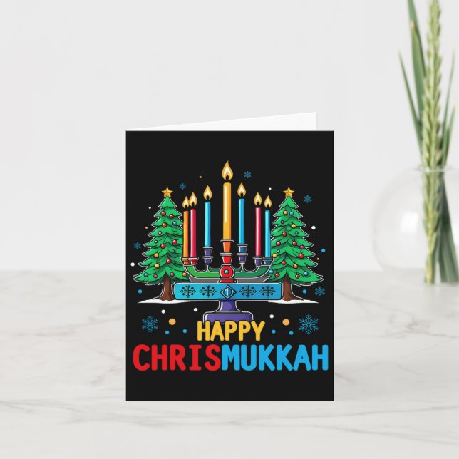 Merry Chrismukkah Happy Christmas Hanukkah 3 Karte (Vorderseite)