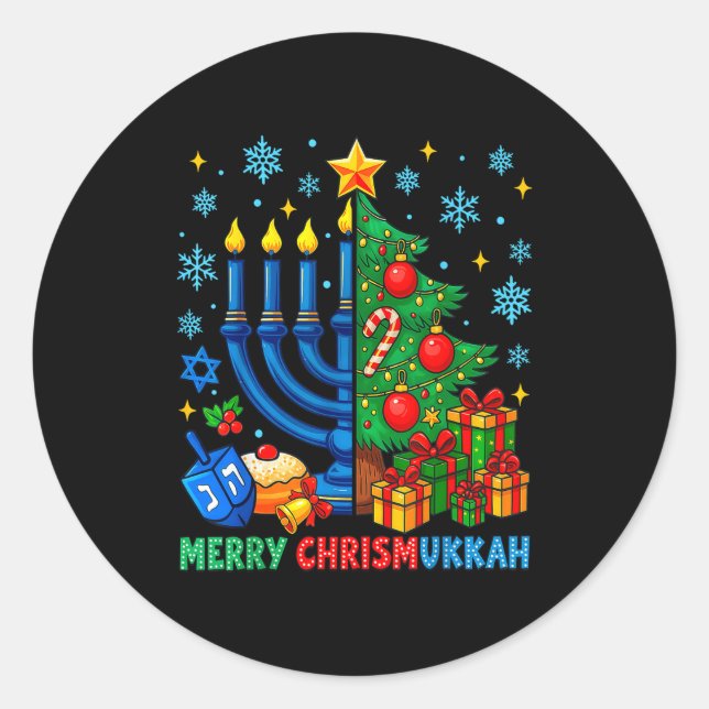 Merry Chrismukkah Happy Christmas Hanukkah Pajama  Runder Aufkleber (Vorderseite)