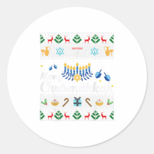 Merry Chrismukkah Happy Hanukkah plus M Runder Aufkleber