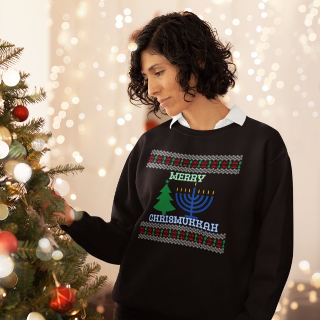 Merry Chrismukkah hässlicher Pullover (Merry Chrismukkah sweatshirt black)