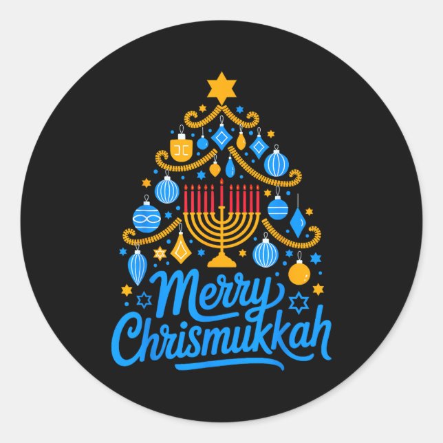 Merry Chrismukkah Holiday Hanukkah Family Matching Runder Aufkleber (Vorderseite)