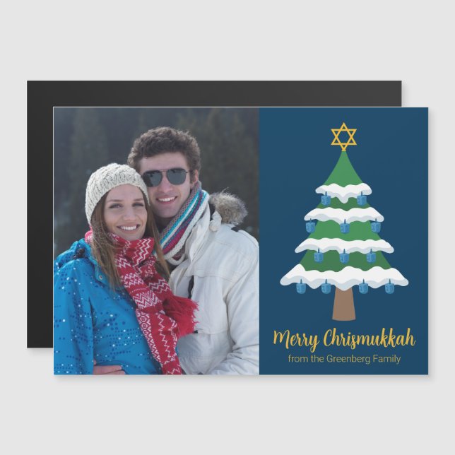 Merry Chrismukkah Jewish Holiday Foto Magnet Card (Vorne/Hinten)