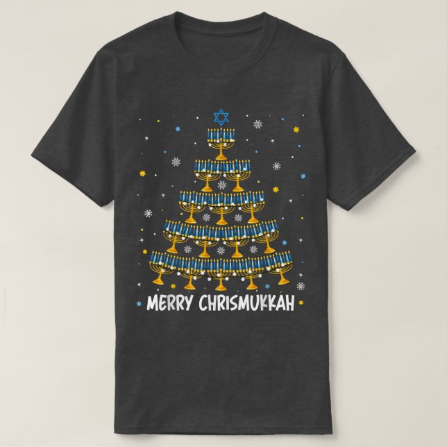 Merry Chrismukkah Menorah Weihnachtsbaum Hanukkah T-Shirt (Design vorne)