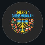 Merry Chrismukkah Merry Christmas Happy Chanukah J Runder Aufkleber<br><div class="desc">Merry Chrismukkah Merry Christmas glücklich Chanukah jüdisch</div>