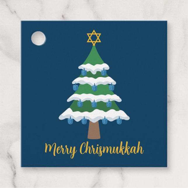 Merry Chrismukkah Niedlich Hanukkah Tree Party Geschenkanhänger (Vorderseite)