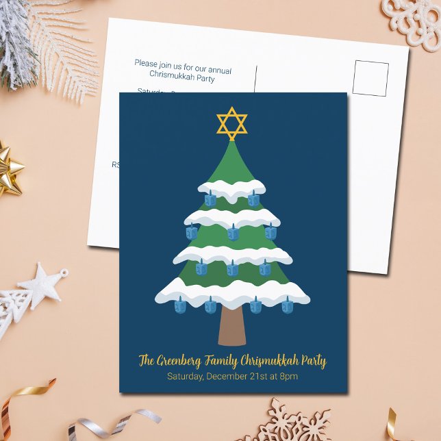 Merry Chrismukkah Niedlich Hanukkah Weihnachts-Par Einladungspostkarte (Von Creator hochgeladen)
