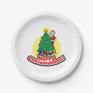 Merry Chrismukkkah mit dem Weihnachtsbaum und Weih Pappteller