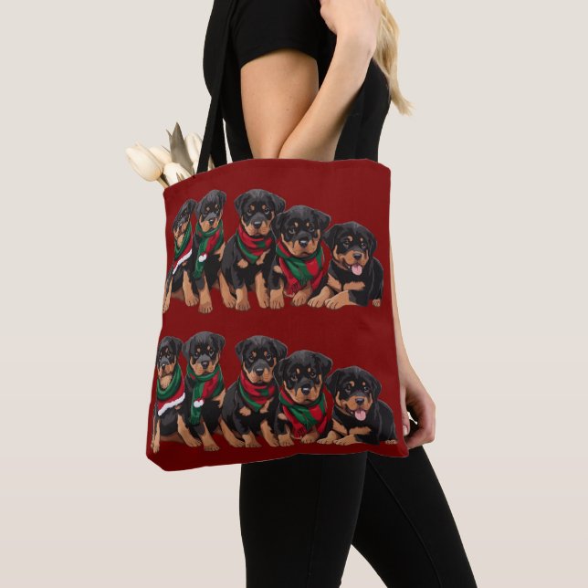 Merry Chrismutts Rottweiler Puppies Wearing Scarf Tasche (Von Nahem)