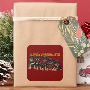 Merry Chrismutts Weihnachtsferien Welpen Festlich Quadratischer Aufkleber