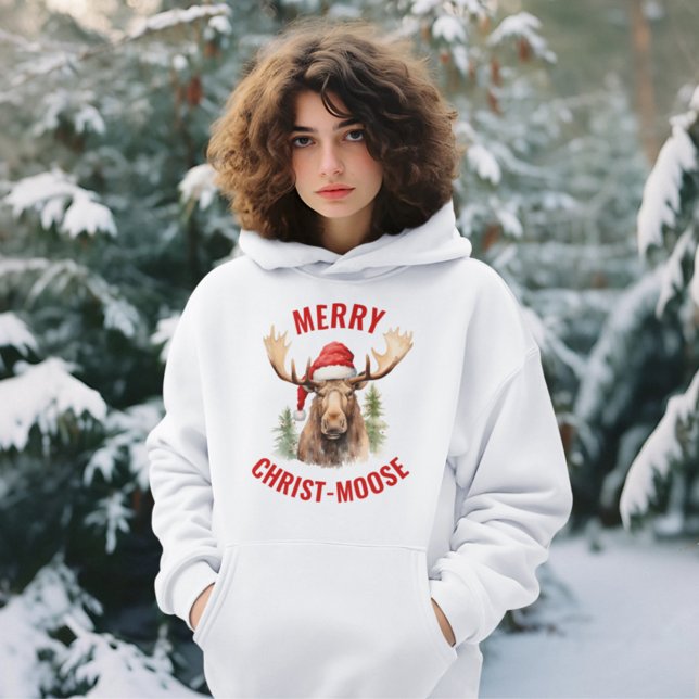 Merry Christ-moose Funny Christmas Moose Hoodie (Von Creator hochgeladen)