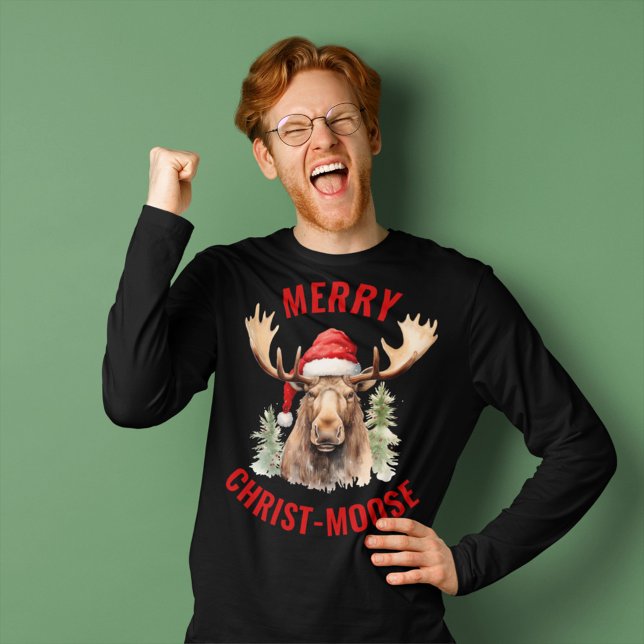 Merry Christ-moose Funny Christmas Moose T-Shirt (Von Creator hochgeladen)
