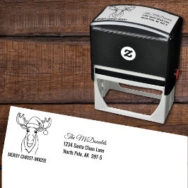 Merry Christ-Moose mit Weihnachtsmannmütze Rücksen Permastempel