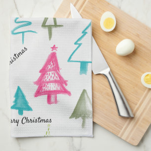 Merry Christma Multicolor Abstrakt Holiday Trees Geschirrtuch