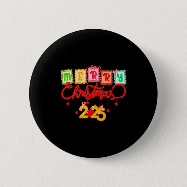 Merry Christmas 2025 Coquette Bow Matching Family  Button (Vorderseite)