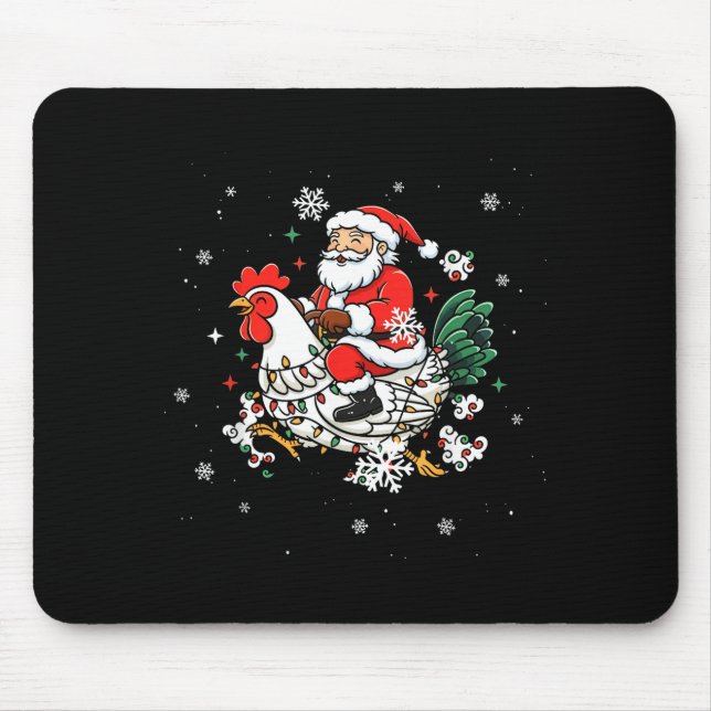 Merry Christmas 2025 Funny Santa Riding Chicken Ch Mousepad (Vorne)