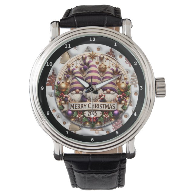 Merry Christmas 2025 Gnomes  Armbanduhr (Vorderseite)