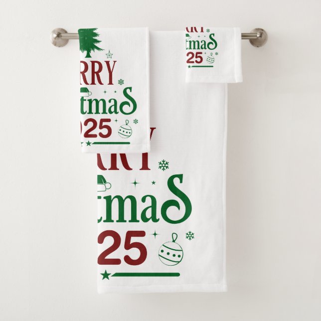 Merry Christmas 2025 White Badhandtuch Set (Insitu)