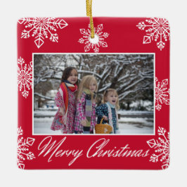 Merry Christmas 2 Foto von Red und White Snowflake Keramikornament