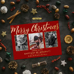 Merry Christmas 3 Photo Collage Real Folien Feiertagskarte<br><div class="desc">Send out this year's holiday greetings in style with these unique and modern real foil pressed holiday cards. Easily add your own photos and custom wording to these holiday cards by using the "Edit this design template" section,  or click the "Customize it" button to access more advanced editing tools.</div>