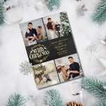 Merry Christmas 4 Photo Collage Chalkboard Gold Folien Feiertagskarte<br><div class="desc">A stylish real gold foil 4 photo collage holiday design for you to personalize with your favorite photos,  message,  names and year on a chalkboard background. The reverse features falling snowflakes on a matching chalkboard background. Designed by Thisisnotme©</div>