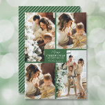 Merry Christmas 4 Photo Collage Feiertagskarte<br><div class="desc">Your last name and the greeting Merry Christmas and Happy New Year in chic lettering on green with your favorite 4 photo collage on the front and your first names on the back of this holiday greeting cards. MORE COLORS in our store. The Live Design Service can help you with...</div>