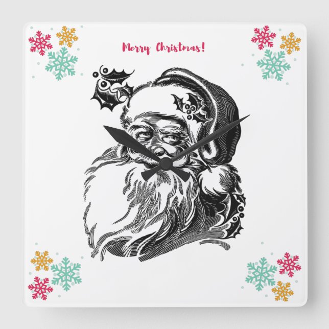 “Merry-Christmas” Acrylic Wall Clock Quadratische Wanduhr (Vorderseite)