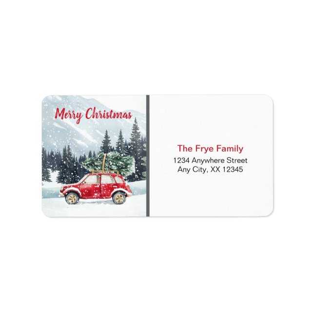 Merry Christmas Address Label | Red Holiday Car Adressaufkleber (Vorne)