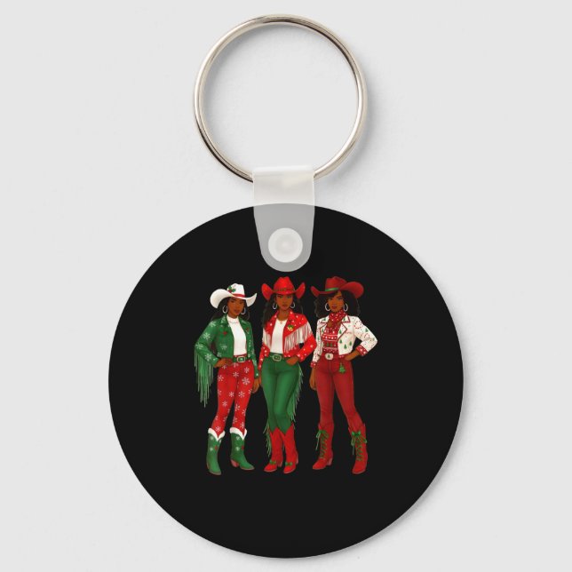 Merry Christmas African American Afro Cowgirl West Schlüsselanhänger (Vorderseite)