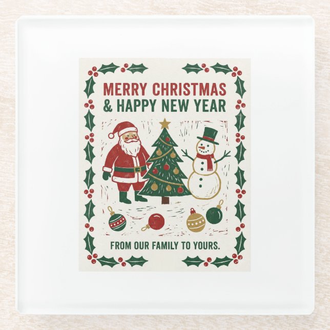 Merry Christmas and a Happy New Year Glasuntersetzer (Vorderseite)