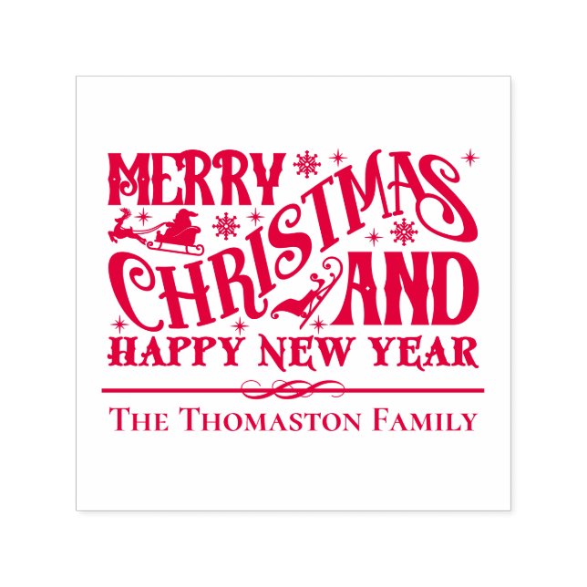 Merry Christmas and Happy New Year Family Name Permastempel (Design)