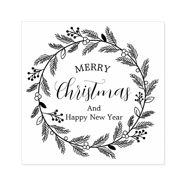 Merry Christmas And Happy New Year Gummistempel (Prägung)