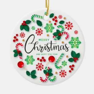 Merry Christmas And Happy New Year Keramik Ornament