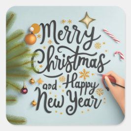 merry Christmas and happy new year Quadratischer Aufkleber