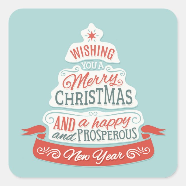 Merry Christmas And Happy New Year Quadratischer Aufkleber (Vorderseite)